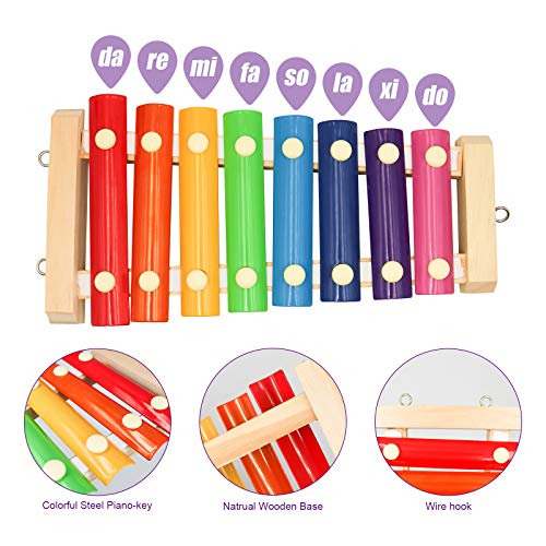 S-Mechanic Chicken Xylophone Toy for Hens,Parrots Hanging Wood Xylophone Toy with 8 Metal Keys Chicken Coop Pecking Toy with 3 Grinding Stones (Style-1)