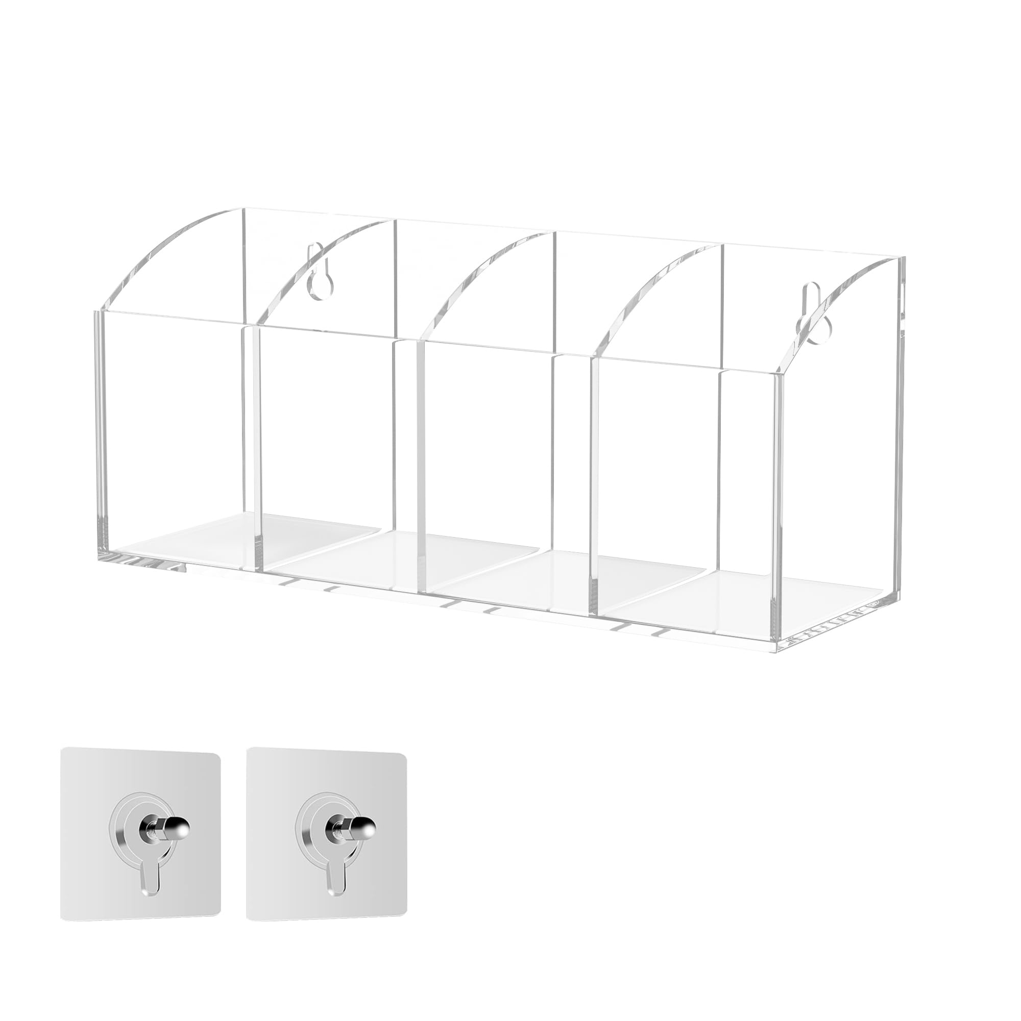 Photo 1 of Hexsonhoma Acrylic Pen Holder 4 Compartments, Clear Pen Organizer Makeup Brush Holder, No Drill Wall Mounting Pencil Holder Office Accessories