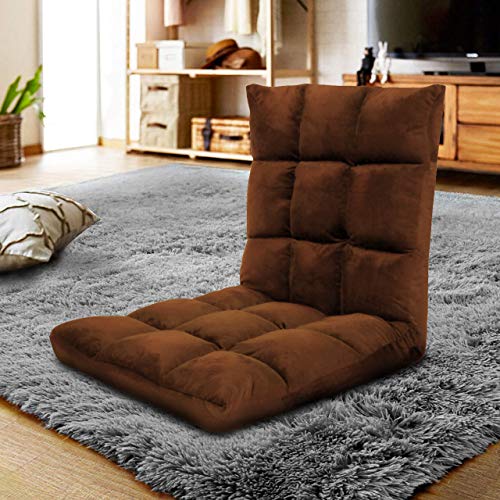 Gaming Floor Sofa Adjustable Chair for Adults & Kids - Comfortable Foam Seat & Removable Lounger Cover - Transformable Folding Sleeper Lounge Features 14 Reclining Positions from Flat to 90°, (Brown) - Thumbnail 2