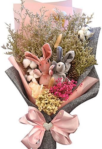 Valentine Day Gift Flower Dried for Her Lover Girl Friend Wife,Romantic Dried Flower Bouquet Scented Gypsophila Flower Gift Box With Rabbit Toy Anniversary Birthday Mother’s Day Valentine’s Gift