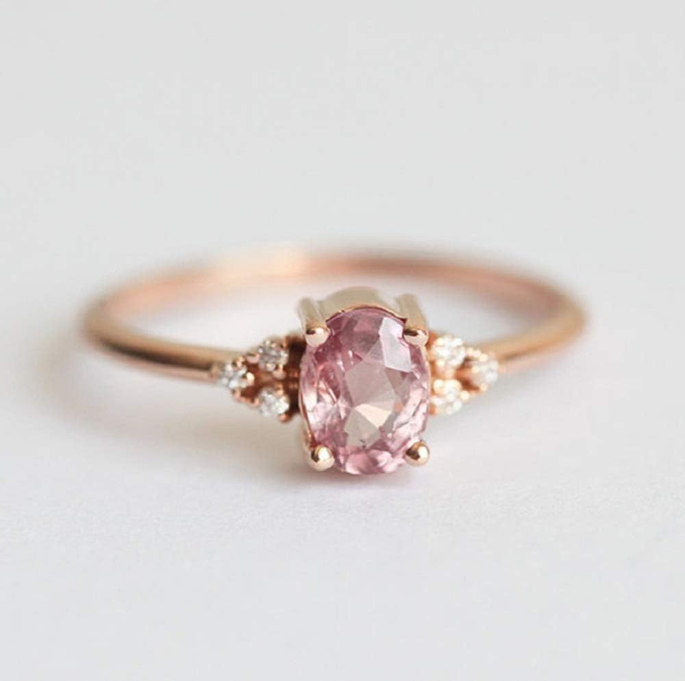 Duan Fashion Jewelry 14k Gold Filled Sea Cute Oval Cut Natural Pink Sapphire and Zircon Ring Engagement Wedding Band Ring Promise Rings Anniversary Wedding Bands Size 6-10 (Size 9)