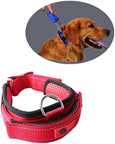 Comfort Padded Dog Collar by Schnappy,Nylon Webbing Pet Sports Dog Tag Collar with Convenient Retractable Leash for Walking (XL, Red)