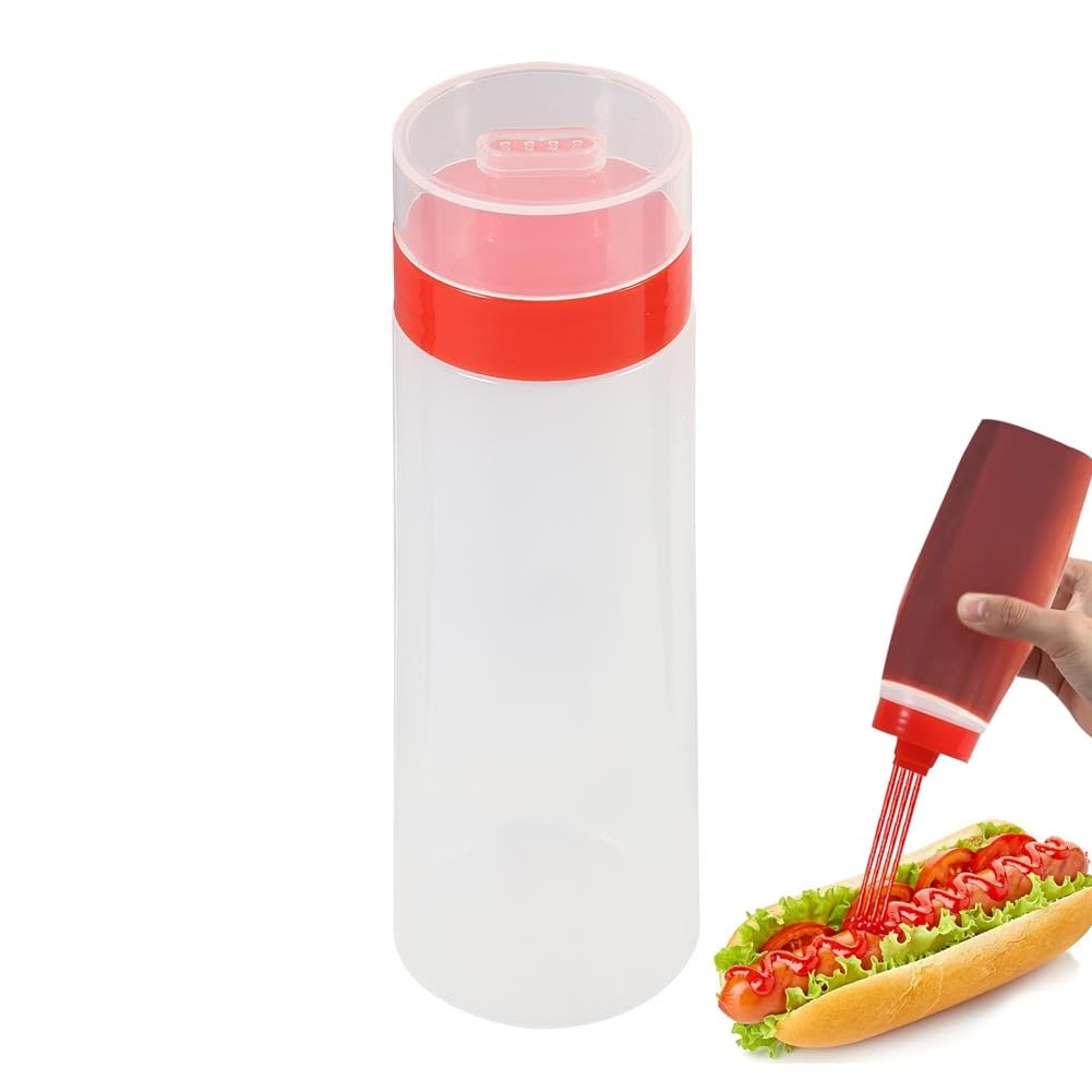 Nikou Squeeze Bottle, Refillable Condiment 4 Hole Resin Container, Ketchup Sauce Dispenser Jam Squirt Bottles Condiment Dispenser for Mayonnaise Olive Oil (Red)