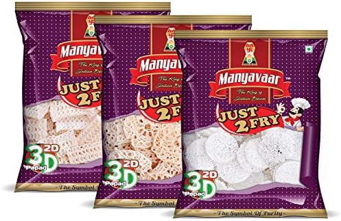 Manyavaar Ready to Fry Tapioca Designed Papad Mega Combo, 200g (Pack of 3) Combo Pack of 3 Vairent