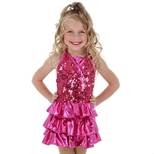 Alexandra Collection Youth Metallic Sequin Ruffle Dance Costume Performance Dress