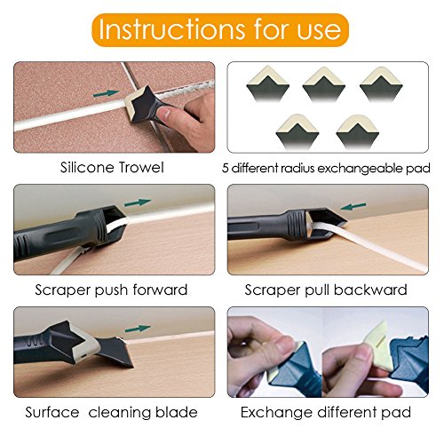 Haoguo 3 in 1 Slilcone Caulking Tools, Sealant Removal Tool with 5 Pieces Tool Kit