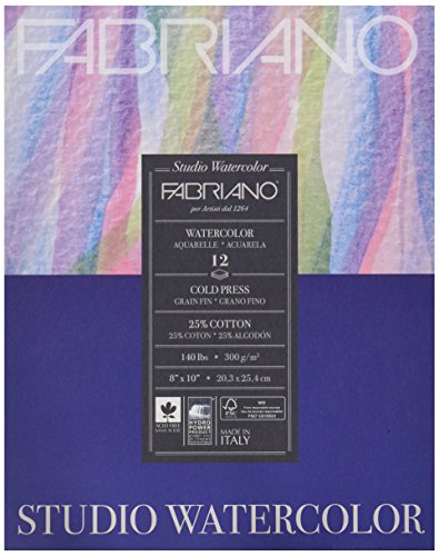 Fabriano Studio Watercolor Paper 140 lb. Cold Press 12-Sheet Pad 8x10"