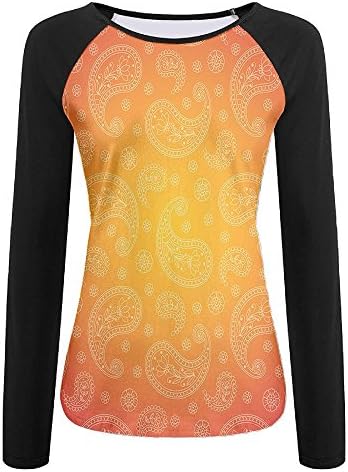 Weiding Ombre Colored and Ethnic Themed Image with Blank Frame and Floral Patterns Women's Stretchy Long Sleeve Raglan Tshirt M