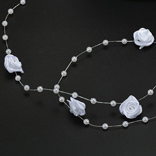 KUPOO Hand Made Rose Flower and Artificial Pearls Bead Garland Wedding Bridal Bouquet Decoration DIY Party Supplies (rose flower+pearl 30m white)