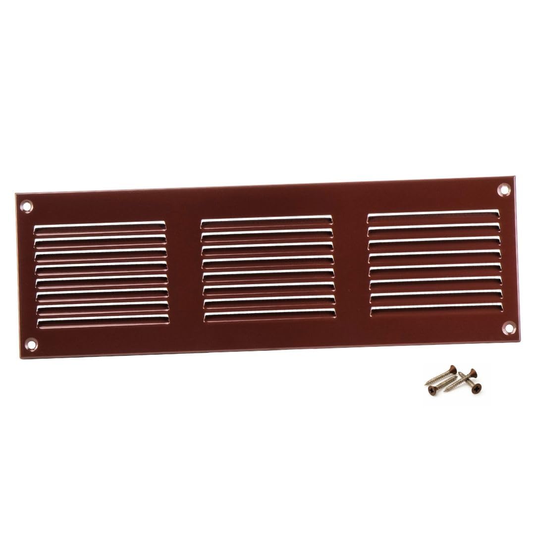 Steinberg14 Brown 300x100mm Metal Air Vent Cover with Insect Mesh - 12x4 inch Ventilation Grille - Air Vent Register for Walls and Ceilings - Ventilation Cover for Outdoor and Indoor