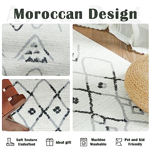 JINCHAN AREA RUG 3X5 MOROCCAN RUG WASHABLE RUG MODERN GEOMETRIC RUG NON SLIP ACCENT THIN RUG INDOOR DOOR MAT FLOOR COVER SOFT RUG CARPET FOR KITCHEN BEDROOM LIVING ROOM CREAM