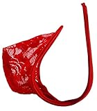 YASIDI Men's Rose Sexy C-String Lingerie Underwear C116 (Deep Red)