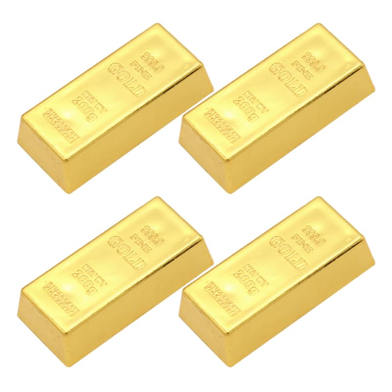TOYANDONA 4 Pack Fake Gold Bars, Replica Gold Bullion Glittering Brick Decorations Bar Paperweight, Movie Prop Stage Pirate Party Favors Supplies Halloween Funny Gifts