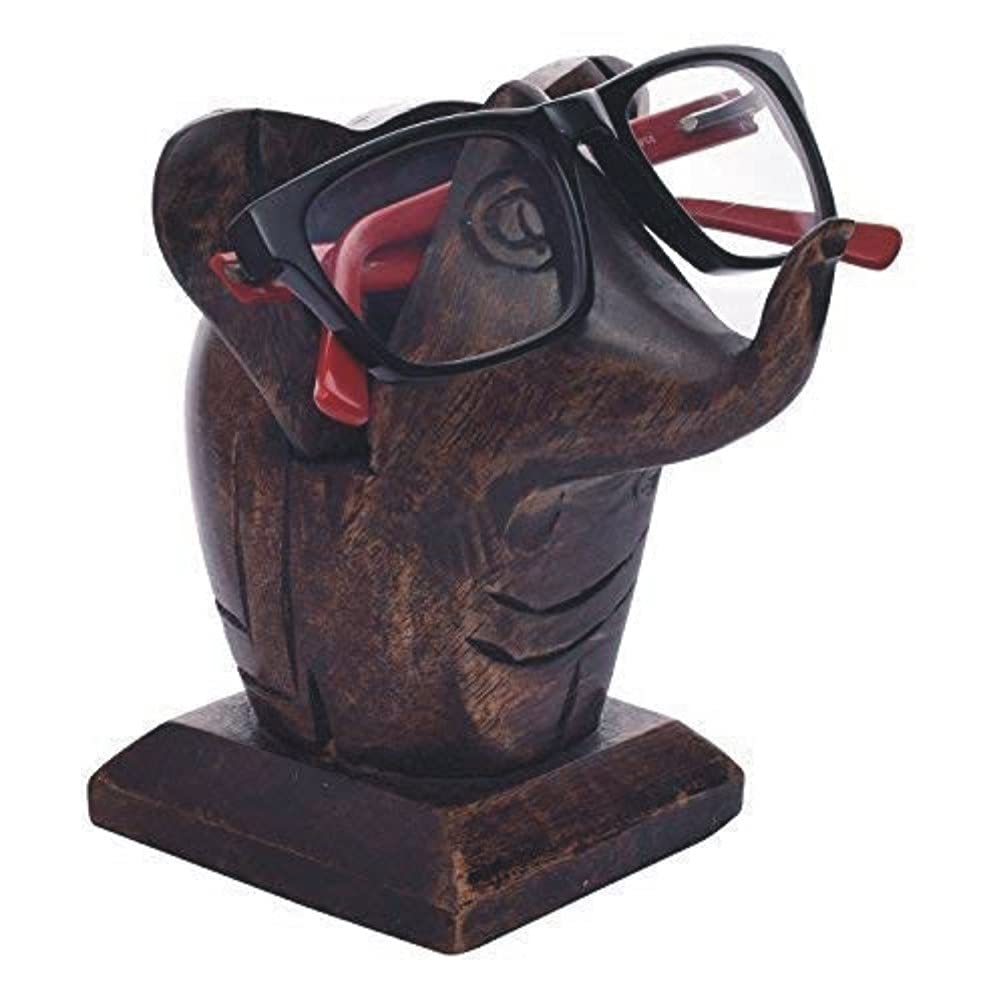 Ajuny Wooden Decorative Handcrafted Spectacle Holder Eyewear Display Stand Specs Sunglasses Eyeglasses Goggles Stand Organizer Home Office Desk Table Decor Gifts (Elephant Shape)
