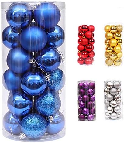 KSPOWWIN Christmas Balls Ornaments for Xmas Tree, Shatterproof Christmas Decorations Tree Balls Hanging Ball for Holiday Wedding Christmas Party Decoration 1.6" x 24 Pack (Blue)