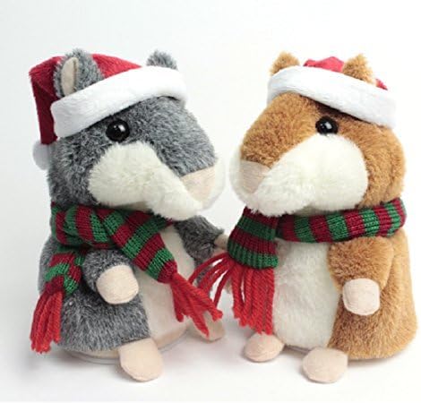2 Pack Cute and Mimicry Funny Tom Hamster Mouse Pet Talking Repeating Words Copy Voice Function Stuffed Plush Toy Best Gift for Kids Friends Christmas Xmas(Brown and gray)