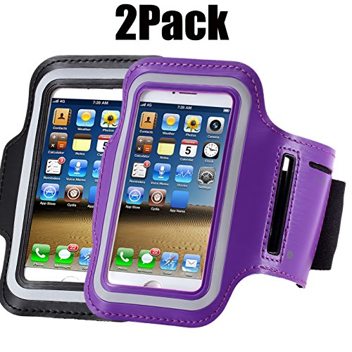 Armband For iPhone 8/8plus/7/6/6S Plus,samsung Galaxy s8 s7 s6 Edge s8+,Note 5.etc.CaseHQ Adjustable Reflective Velcro Exercise Running Pouch Key Holder,Screen Protector-Hiking,Biking (black+purple) - Thumbnail 7