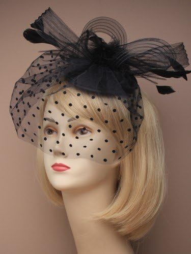 Fascinator Hat or Hatinator in black with meshbow and widow netting and double clips to secure