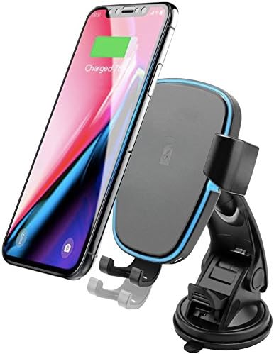 Qi Wireless Car Charger for Android iPhone &amp; Samsung devices - Suction Cup Mount - Cell Phone Holder for Mobile - Fast Battery Charging Pad &amp; USB Stand - Smartphone Cradle Dock for Dash or Windshield