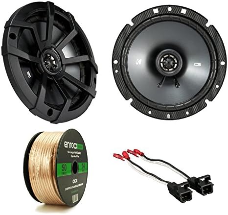 Car Speaker Set Combo of 2 x Kicker 43CSC674 6-3/4" 600 Watt CS-Series Black Car Speakers, Metra 72-4568 Speaker Wire Harness for Select GM Vehicles, Enrock Audio 14 AWG Gauge 50 Ft Speaker Wire