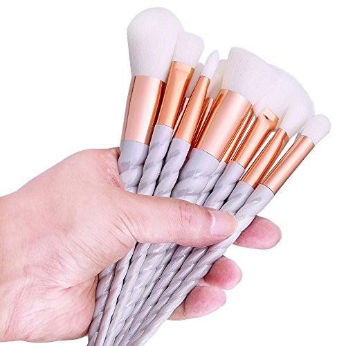 Hecentur Unicorn Design Makeup Brush Set Fashion Unicorn Handle Shape Make Up Brushes for Foundation Eyebrow Eyeliner Blush Cosmetic Concealer Makeup Brushes Set, 10PCS