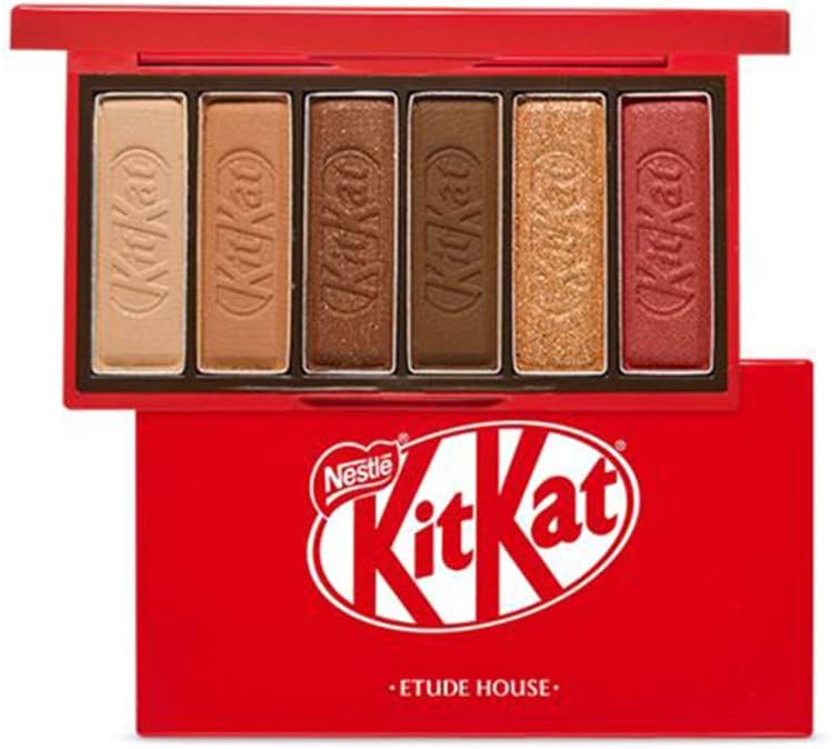 Ettude House x KitKat Play Color Eyes Mini Eyeshadow Palette 6 Eyeshadow Colors in a Sweet Package Like KitKat Doing Various Eye Makeup Matte, Shemmer, Glitter Type Eyeshadow #Dab1087