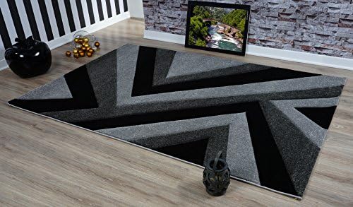 Serdim Rugs Ltd Modern Soft Hand Carved Geometric Triangle Designed 1.2cm Thick Pile High Water repellent & Colourfast washable Rugs (Grey Black, 200x290cm (6'7"x9'6"))