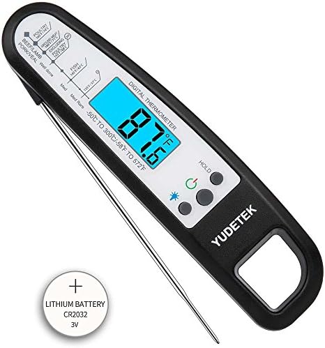 Digital Meat Thermometer Magnetic Instant Read Cooking Thermometer BBQ Thermometer with Foldable Probe and Backlight LCD Display for Kitchen Food Grill Smoker Oven Steak Baking Candy Milk - Black
