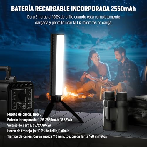 NEEWER RGB Light Wand with APP Control, Magnetic Handheld Photography Video Light Stick,2500K~8500K Dimmable CRI95+ Full Color LED Tube Bar with 2550mAh Battery, 17 Light Scenes for Vlog, TL21C