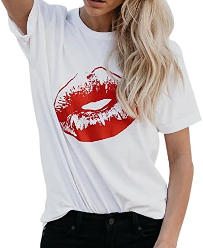 Clearance! Women Plus Size Clothing, Joint 2018 Summer Kiss Print Short Sleeve T-Shirt Simple Plain Tunic Tops (Large, White)