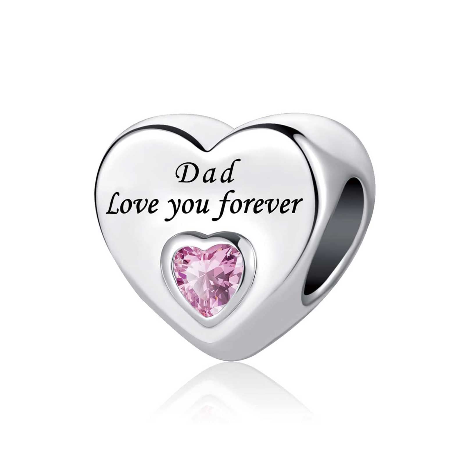 KunBead Jewelry Mum and Dad Bead Charms Heart Love You Forever Charm Gift from Daughter and Son