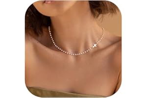 Robaice Pearl Cross Necklace for Women, Eternal Gold Pearl Necklace with Cross Pendant, Dainty Pearls and Cross Necklace Christian Faith Jewelry Gift