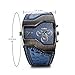 Jewelrywe Military Mens Watch Dual Quartz Blue Leather Wristwatch for Fathers Day Gifts