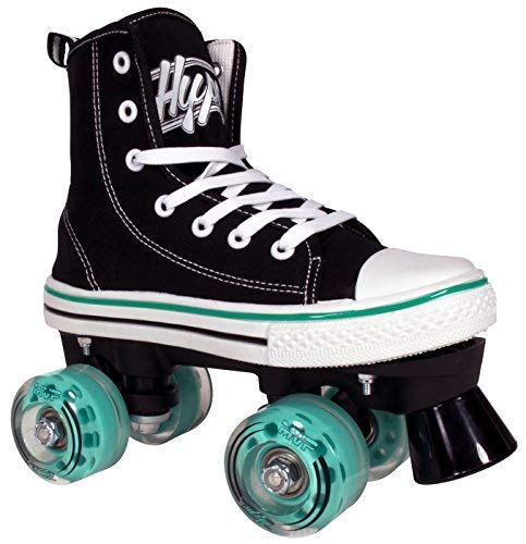 Hype Roller Skates for Girls and Boys MVP Kid’s Unisex Quad Roller Skates with High Top Shoe Style for Indoor/Outdoor (Black & Teal, 6)