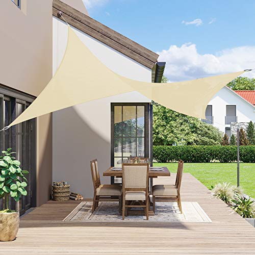 SONGMICS Sonnensegel 2 x 3 m, wasserfest mit Einer Wassersäule von 665 mm, Sonnenschutz aus reißfestem Polyester, UV-Schutz 93%, Terrasse, Garten, Balkon, rechteckig, 2 m Seile, sandgelb GSH23EY – Bild 3