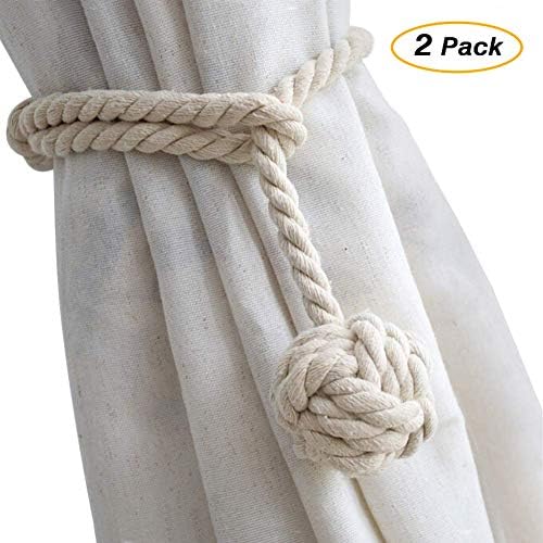 UCOFFEE Curtain Tiebacks Rope, 2 Pack Natural Cotton Curtain Rope Tieback, Handmade Rural Decorative Curtain Holdbacks (Beige)