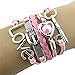 Womens Handmade Leather Rope Infinity Multilayer LOVE Cuff Braided Wristband Bracelet Adjustable Pink