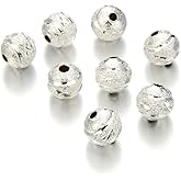 100pcs 8mm Diamond Cut Sparkle Round Spacer Loose Beads Sterling Silver Plated Brass Metal for DIY Craft Jewelry Making CF17-8