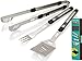 Heavy Duty BBQ Grilling Essentials | Kitchen Tools Bundle: Fork, Tongs, Spatula, Carrying Bag, FREE Bonus Mat. Extra Long Stainless Steel Handles | Easy Clean Up At Home or Camping | Gift Box for Men