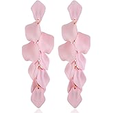 MALOYANVE Acrylic Rose Petal Dangle Studs Earrings for Women Long Exaggerated Flower Gold Plated Dangling Drop Statement Floral Tassel Earrings