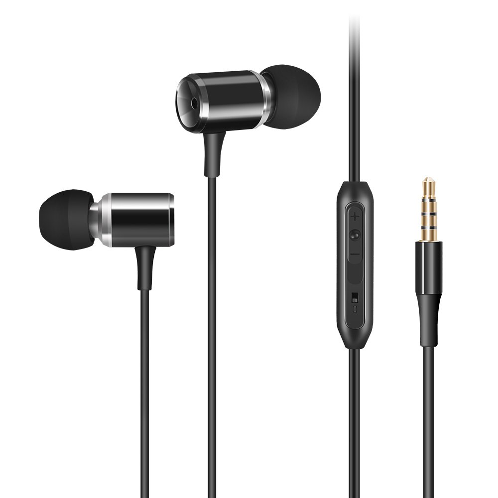 Wired Metal Earphones AIFEIMEI In-ear Heavy Bass Stereo Earbuds Headphones Volume Control with Microphone Headset Sport Gym Running for iPhone iOS/Android 3.5mm jack +Carrying Case (BLACK)
