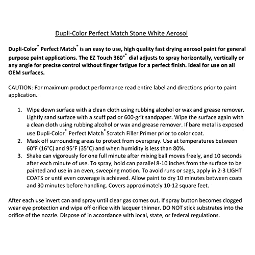 DupliColor EBCC04077 Perfect Match Automotive Spray Paint Chrysler Stone White, PW1 8 oz