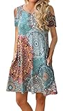 ETCYY Women's Cold Shoulder Casual Sundress T-Shirt Dress for Summer with Pockets