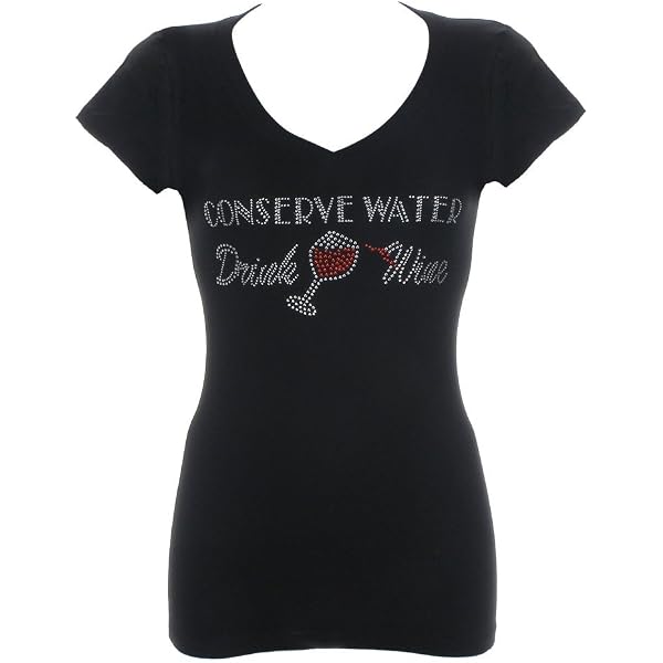 T-shirt Noir Décoré Paillettes 'Wine Diva' - Taille S, 100% Coton | Occasion Très Bon état