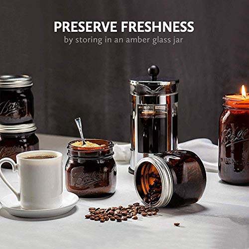 Amber Glass Wide Mouth Mason Jars (32 oz/ Quart ) 4 Pack. With Airtight