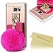 Note 5 Case, Galaxy Note 5 Case - Mavis's Diary 3D Handmade Bling Luxury Pink Mirror Soft TPU Design Lovely Hot Pink Bow with Fluff Ball Shiny Crystal Diamonds Clear Cover for Samsung Galaxy Note 5