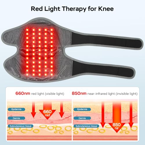 GINEKOO Red Light Therapy Knee Massager Brace – 660nm & 850nm Near-Infrared Light Devices, 4-Motor Deep Vibration Massage with Heating & Red Light Pulse Mode, 5000mAh Cordless Knee Pain Relief for Home & Office