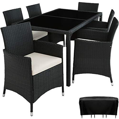 ADHW Poly Rattan GARTENMÖBEL ESSGRUPPE SITZGRUPPE GARTENGARNITUR GARTENSET (Color : Schwarz)