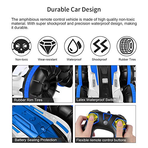 KINGBOT Rc Cars, Waterproof Stunt Car Remote Control Amphibious Cars with 2 Sides Driving On Water & Land Electric Stunt Car Toys for Children (waterproof car)