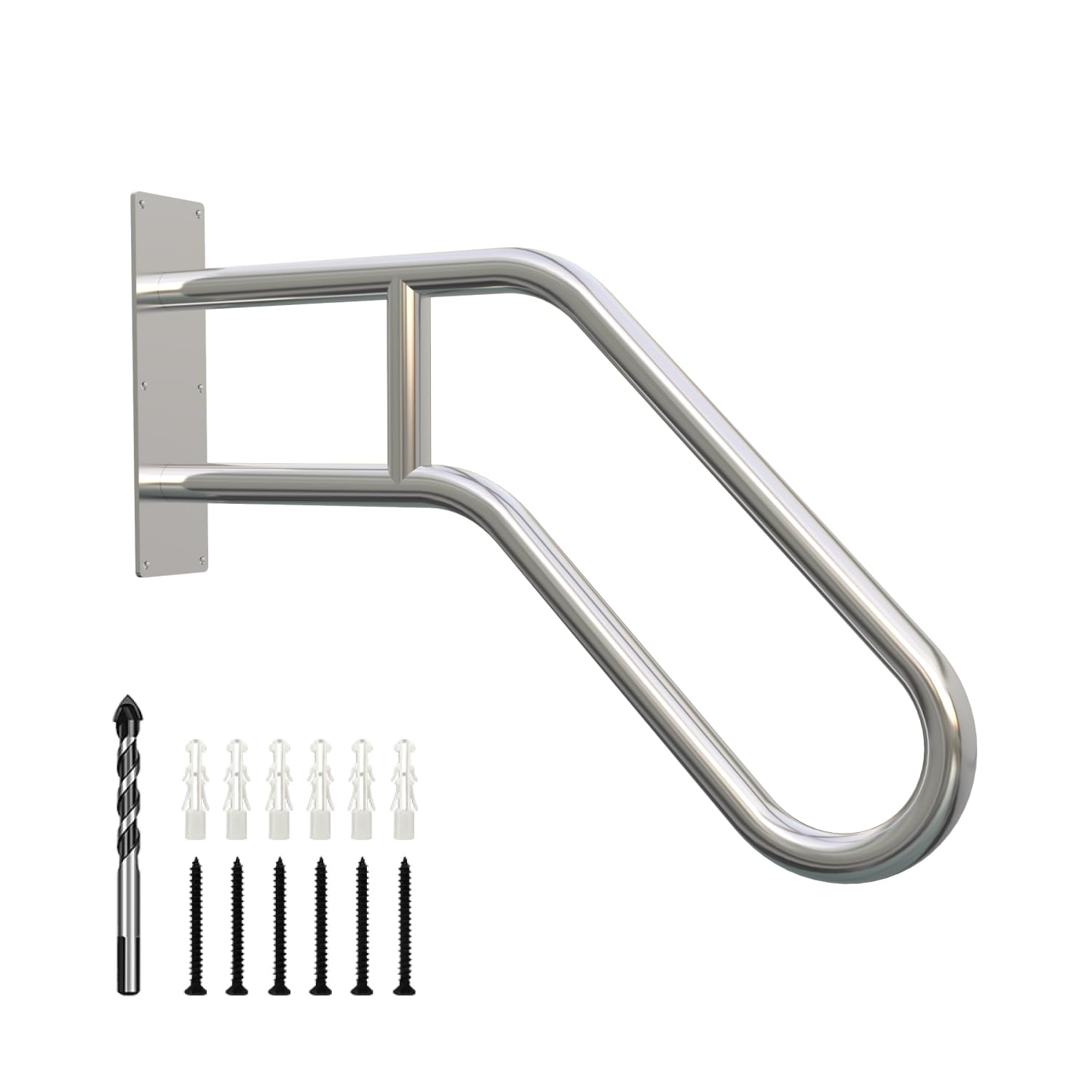 YEOOE U-Shaped Handrail Stainless Steel Handrail for 1 to 3 Steps, Stainless Steel Stair Railing for Garden, Garage, Porch, Indoor and Outdoor (60 cm)